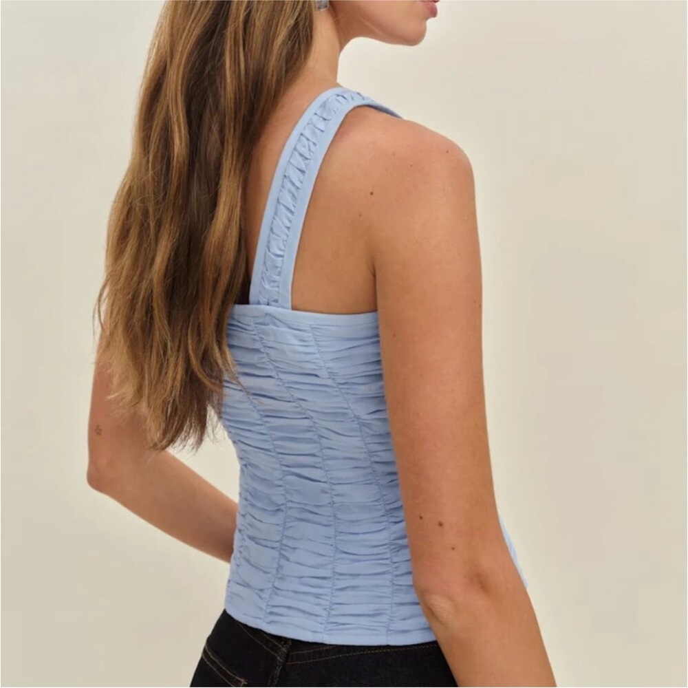 Reformation Light Blue Ruched Button Tank - Picture 2 of 4
